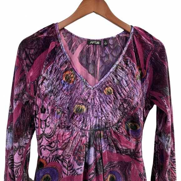 Whimsigoth Apt 9 Purple Velvet Peacock V-Neck Top Tunic M EUC - Picture 2 of 6